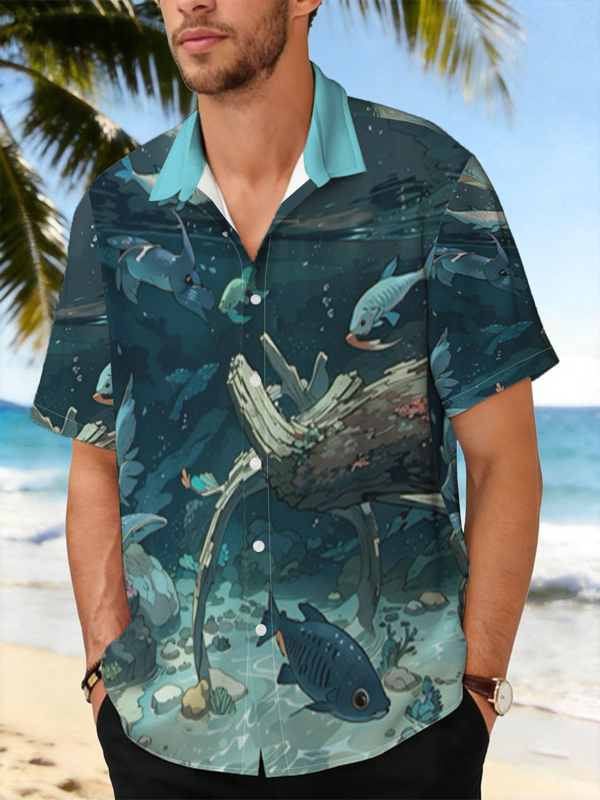 Underwater Scene with Fish and Sunken Log -  Shirt