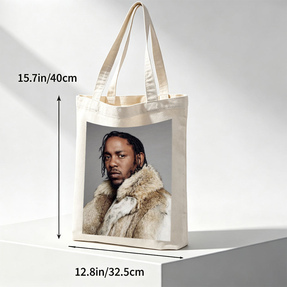 Kendrick Lamar in a Fur Coat Portrait with Intense Gaze and Braided Hair - Canvas tote bags