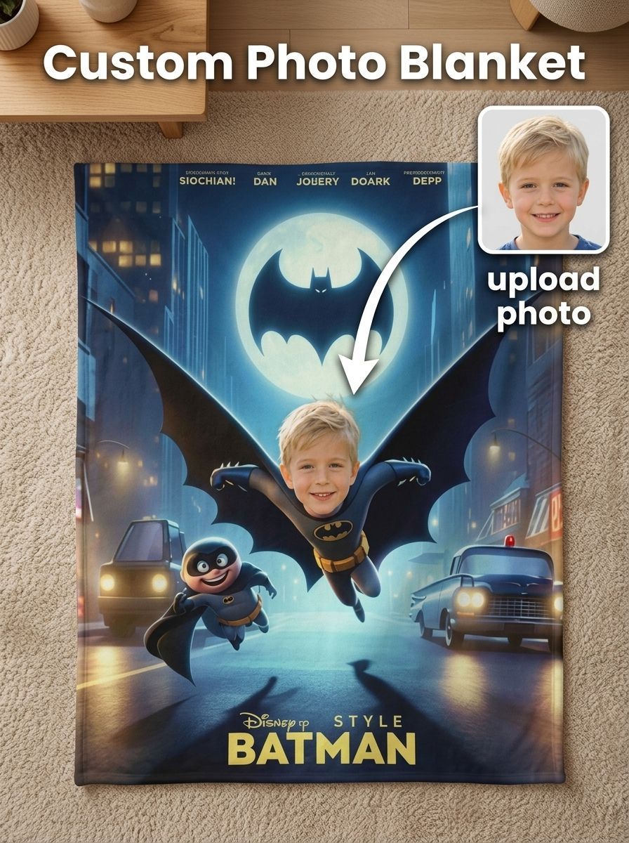 Custom Face Photo Flannel Blanket Personalized Superhero Throw Ultra Soft Anti-Pilling Cozy Bedding Gift for Kids