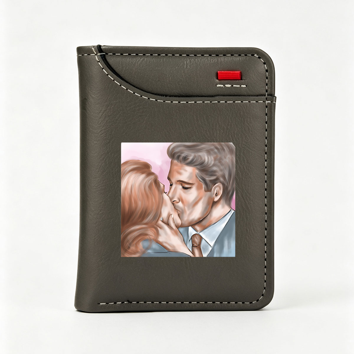 Romantic Kiss Between Elegant Couple in Formal Attire - Vertical Style Wallet