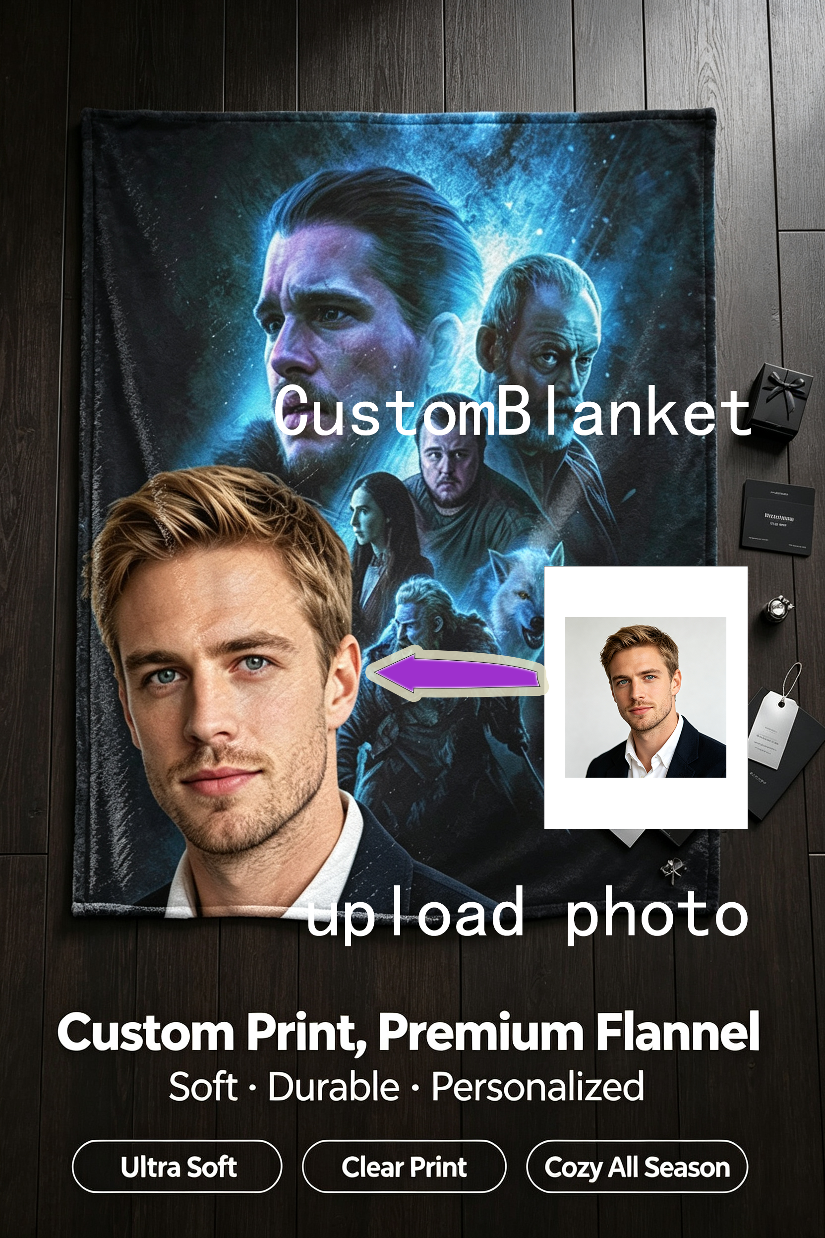 Custom Face Blanket Featuring Game of Thrones Characters Flannel Blanket Perfect for Couch or Bed Cozy Gift Idea for Fans and Collectors