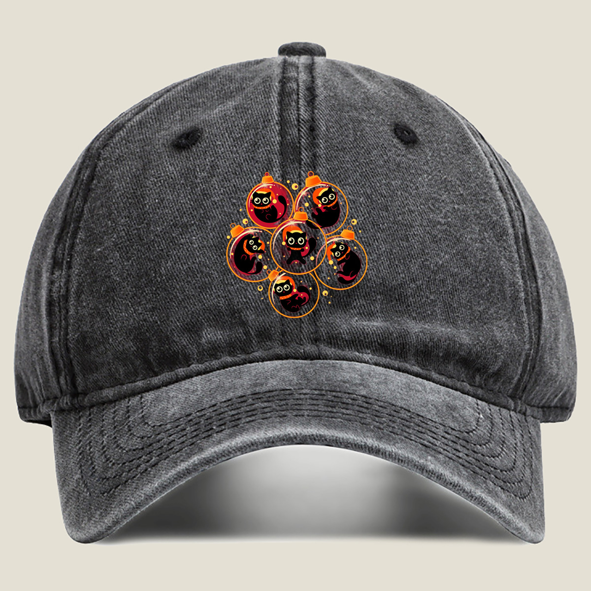 Black Cat Christmas Ornaments - Washed Denim - Baseball Cap