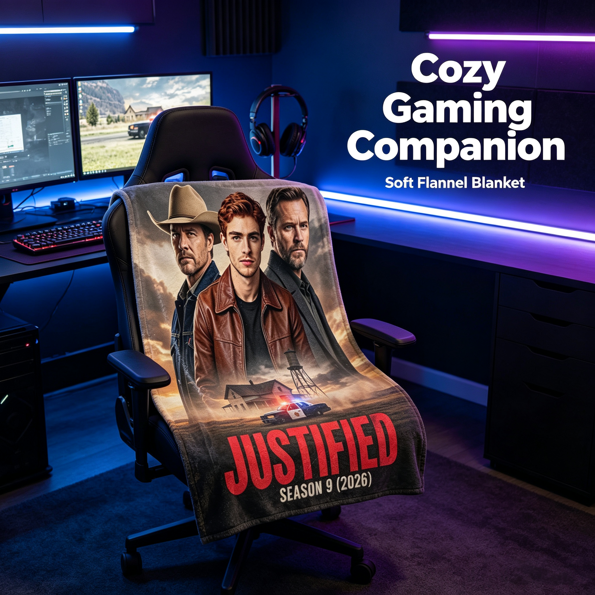 Custom Face Blanket Justified Season 9 Flannel Blanket for Fans of Timothy Olyphant and Walton Goggins – Perfect Gift for Crime Neo-Western Drama Enthusiasts