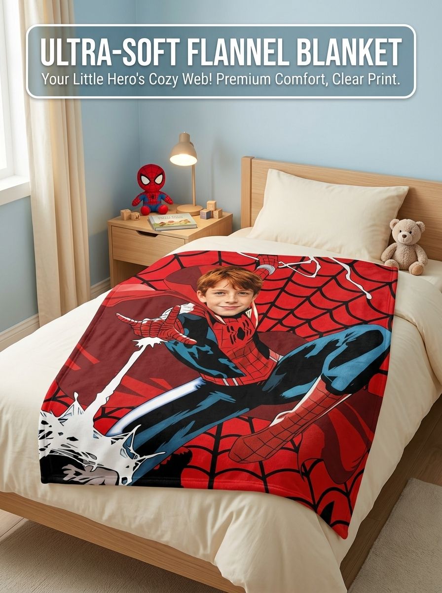 Customized Avatar Superhero Photo Throw Blanket, Ultra-Soft Anti-Pilling Flannel Fleece Blanket for Kids and Adults, Personalized Cozy Bed and Couch Gift for Birthday, Christmas, and Holidays