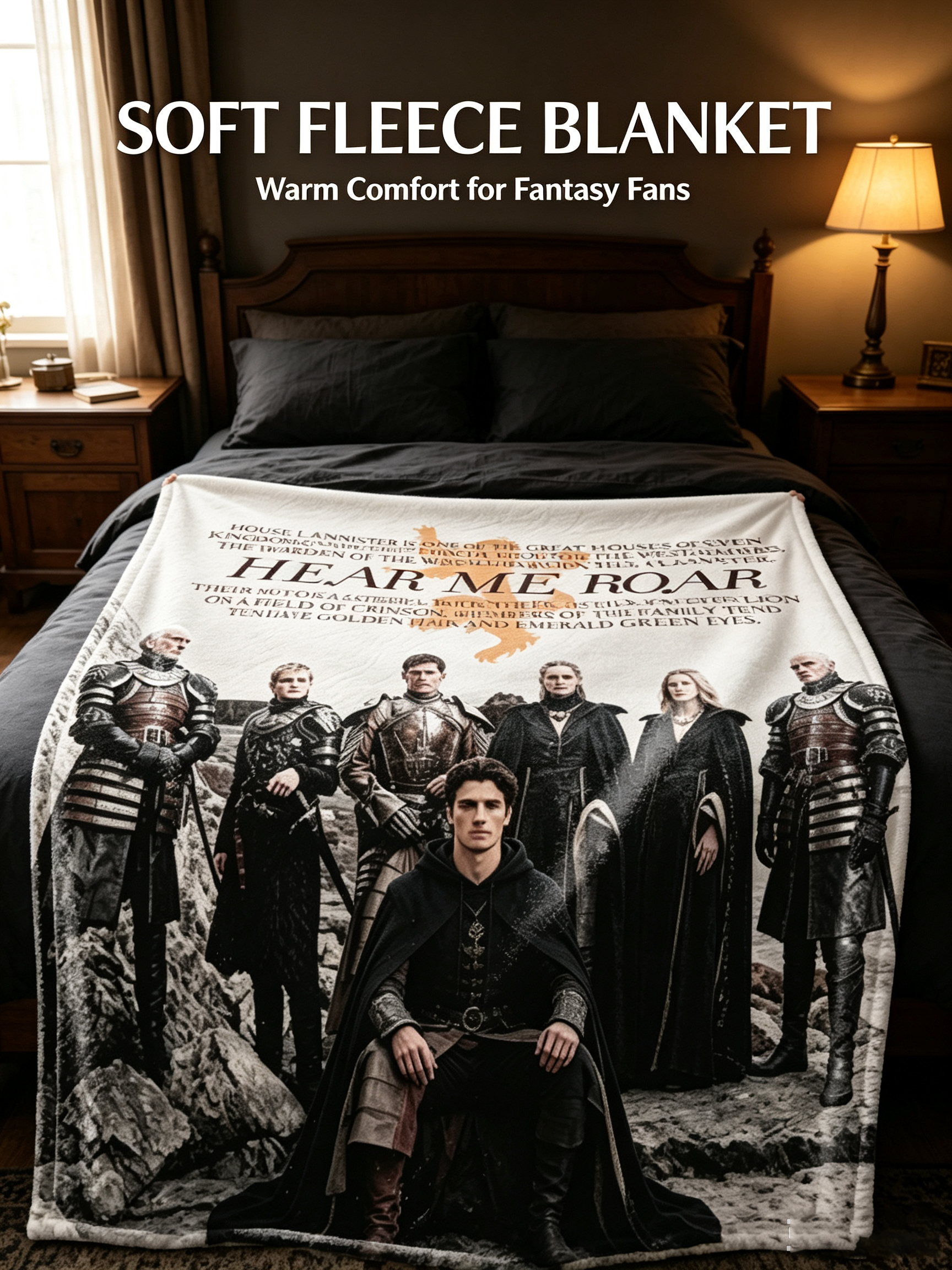 Custom Face Blanket Game of Thrones House Lannister Flannel Blanket for Couch, Bed, or Travel – Perfect Gift for Fans and Collectors