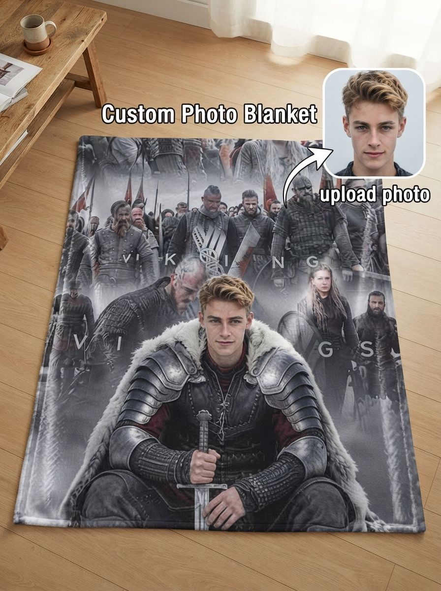 Custom Face Viking Warrior Flannel Blanket Personalized Photo Throw Ultra Soft Warm Fleece Bed Sofa Gift