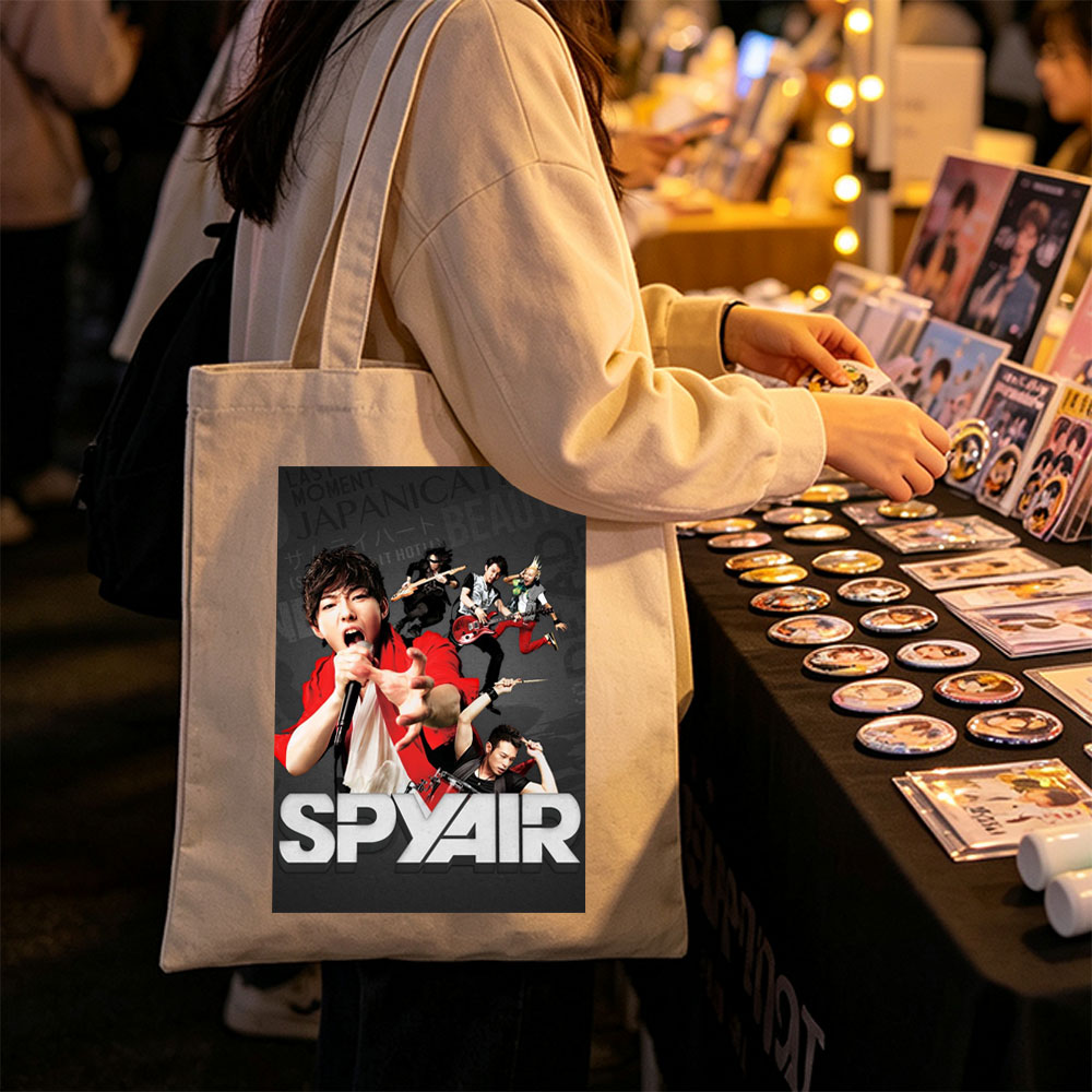 SPYAIR Band Performance Poster Featuring Dynamic Members with Instruments and Energetic Pose - Canvas tote bags