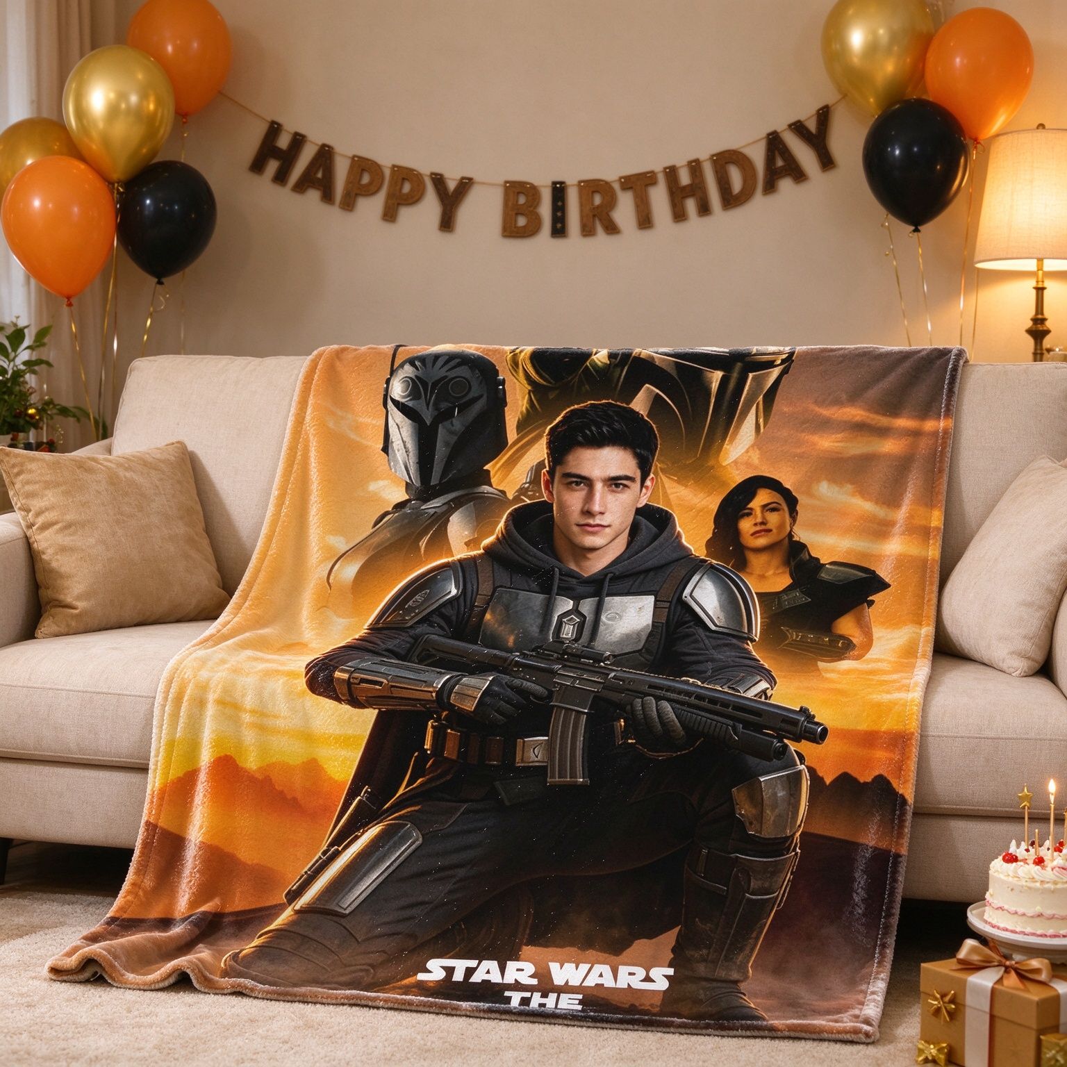 Custom Photo Face Blanket Personalized Galactic Warrior Flannel Fleece Throw Soft Anti-Pilling Cozy Bed Sofa Keepsake