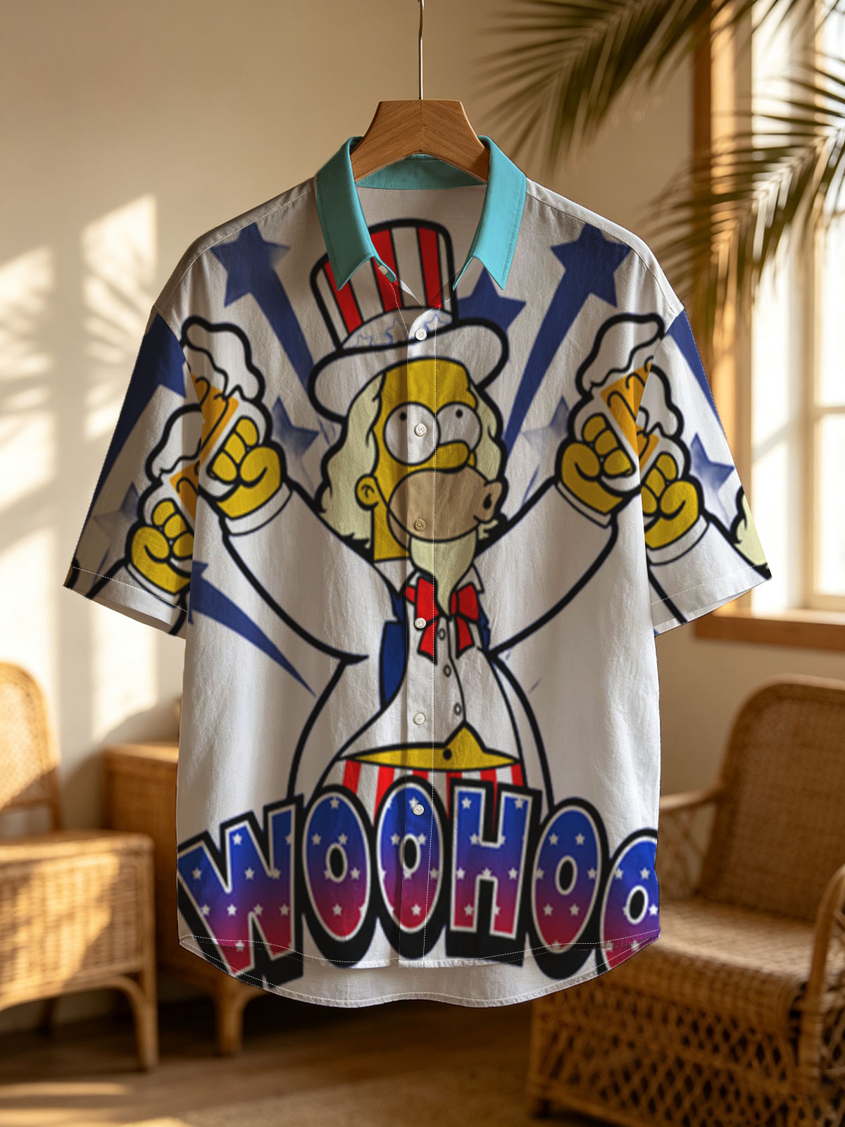 Simpsons Character in Uncle Sam Costume Holding Beer Mugs with 
