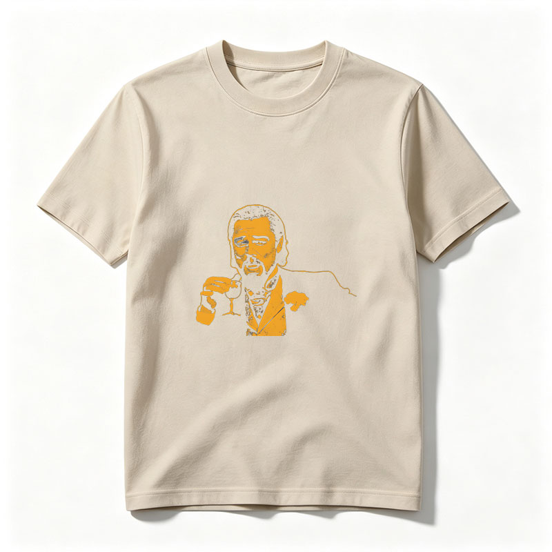 Liam Neeson as a suave gentleman holding a wine glass, stylized in bold yellow and black. - Tee
