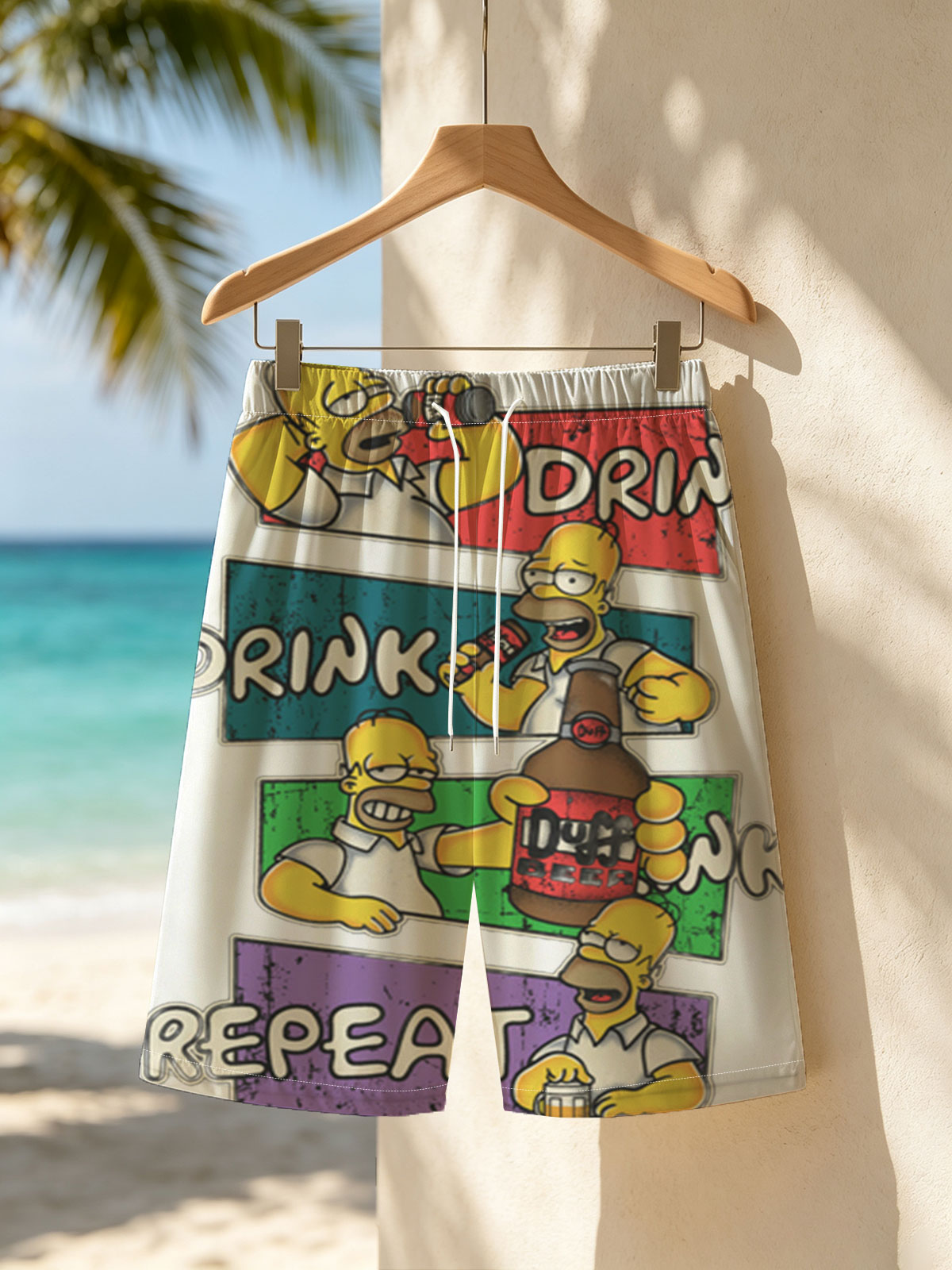 Homer Simpson Drinks Duff Beer: Drink, Drink, Repeat -  Beach shorts