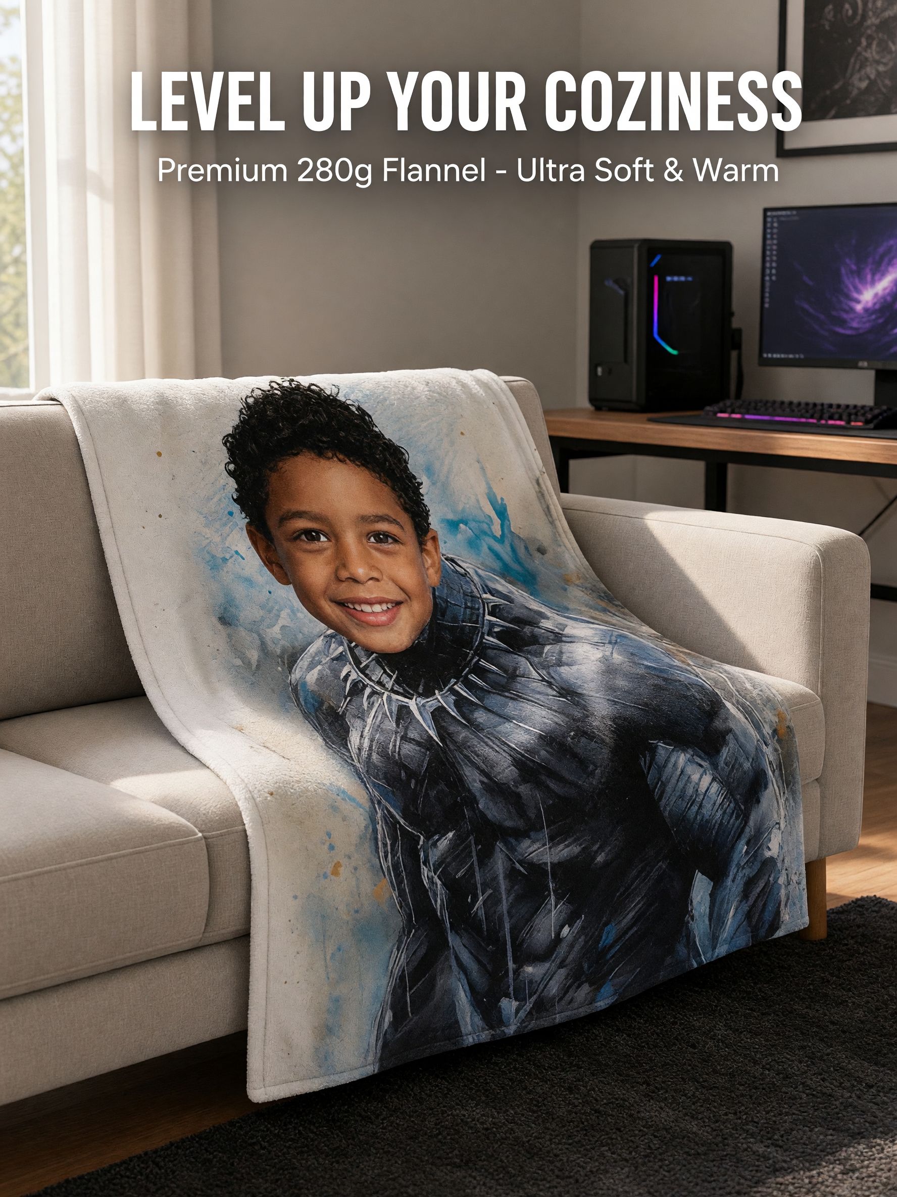 Custom Photo Superhero Blanket Personalized Face Portrait Fleece Throw Soft Flannel Bed Couch Keepsake Gift for Kids
