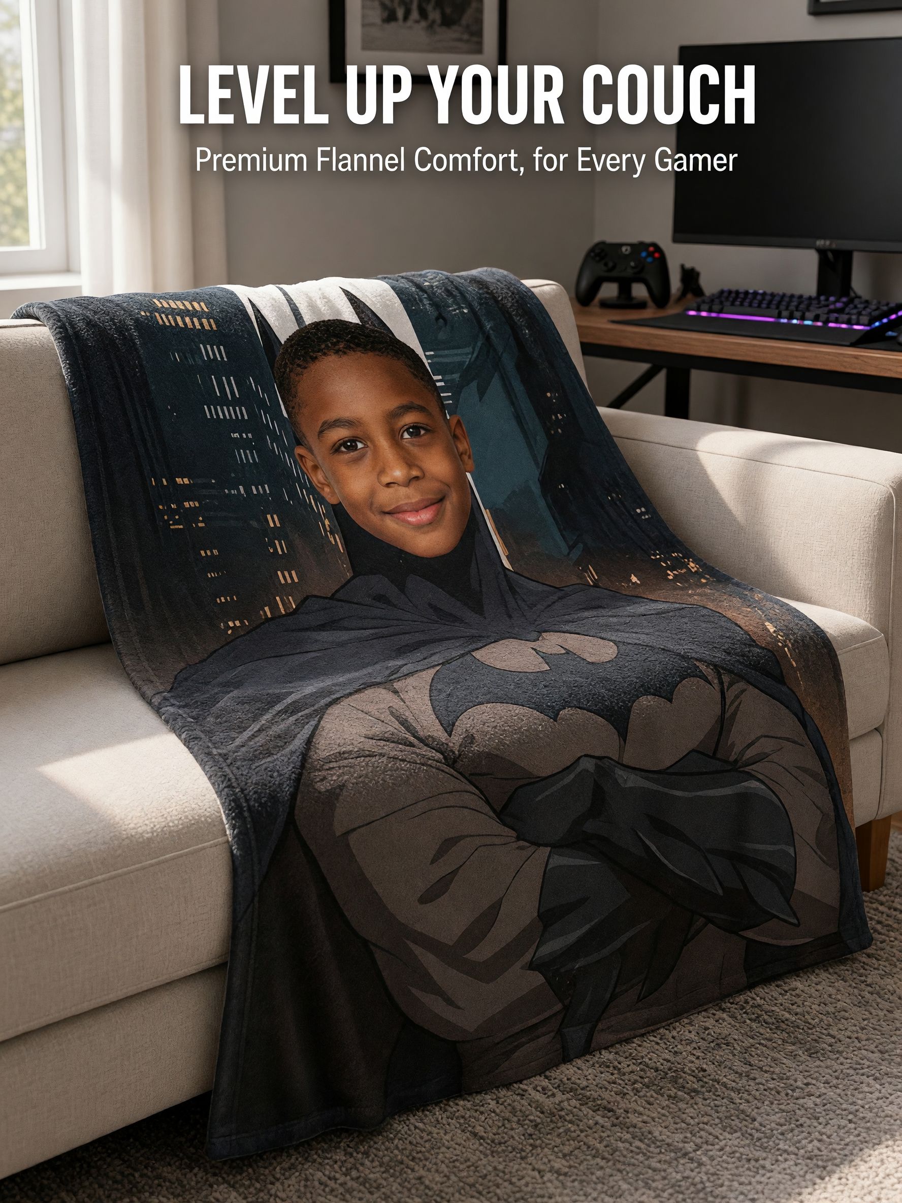 Custom Photo Superhero Flannel Blanket, Personalized Face Throw Blanket, Cozy Lightweight Anti-Pilling Bed and Couch