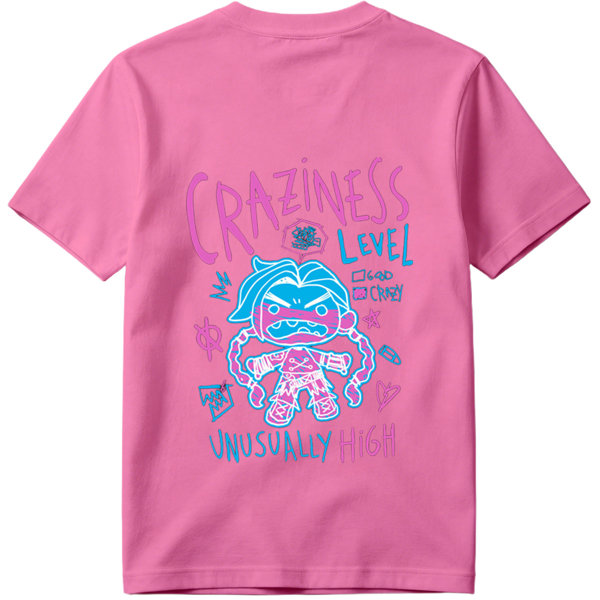 Craziness Level: Unusually High - Blue Character with Pink Accents - Tee