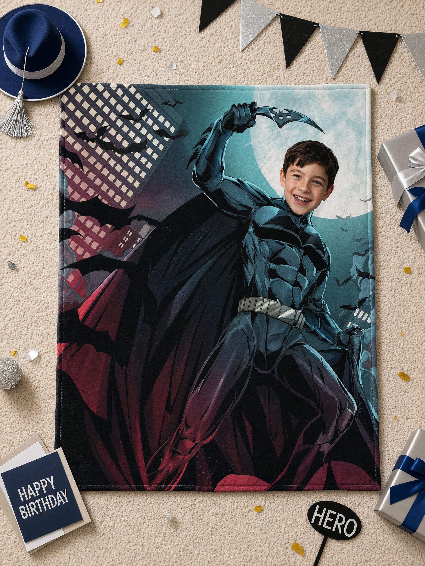 Custom Face Superhero Flannel Fleece Blanket, Personalized Photo Comic Hero Throw Blanket, Skin-Friendly Cozy Plush Bed