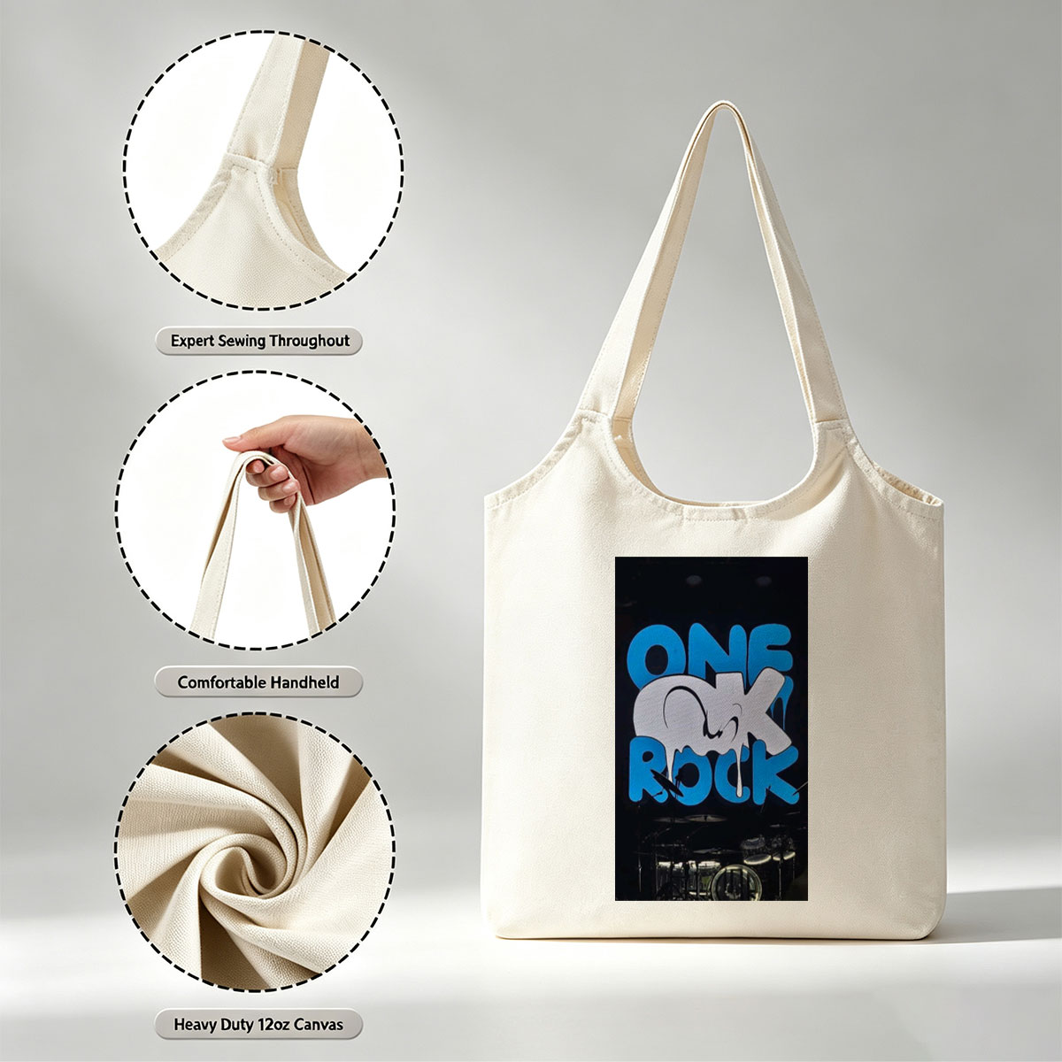 One Ok Rock Live Performance with Illuminated Stage Logo and Drum Set - Canvas shoulder bags/