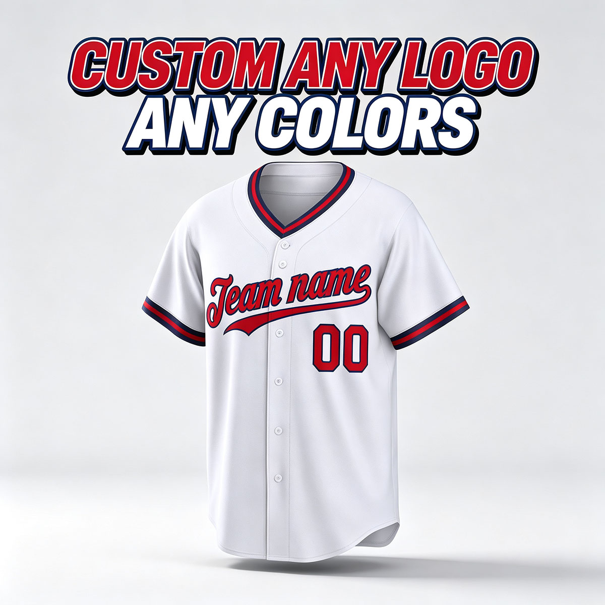 Custom Printed California Halo Style Baseball Jersey White Red Navy Ribbed V Neck Pullover Shirt for Men and Women