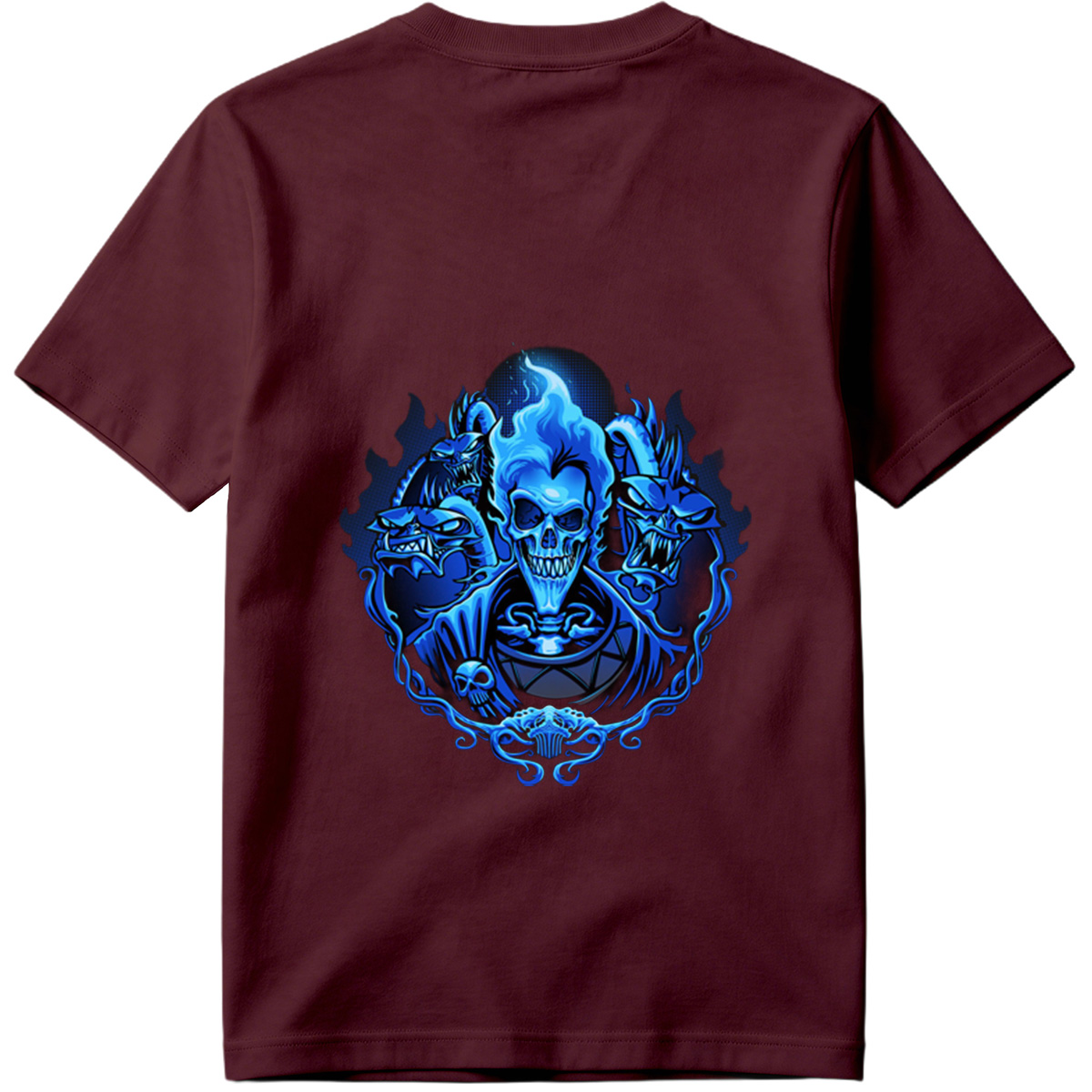 Blue Flame Skull with Demonic Creatures - Tee
