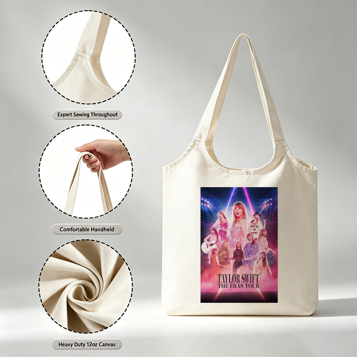 Taylor Swift The Eras Tour Concert Performance Poster with Multiple Outfits and Stage Lights - Canvas shoulder bags/