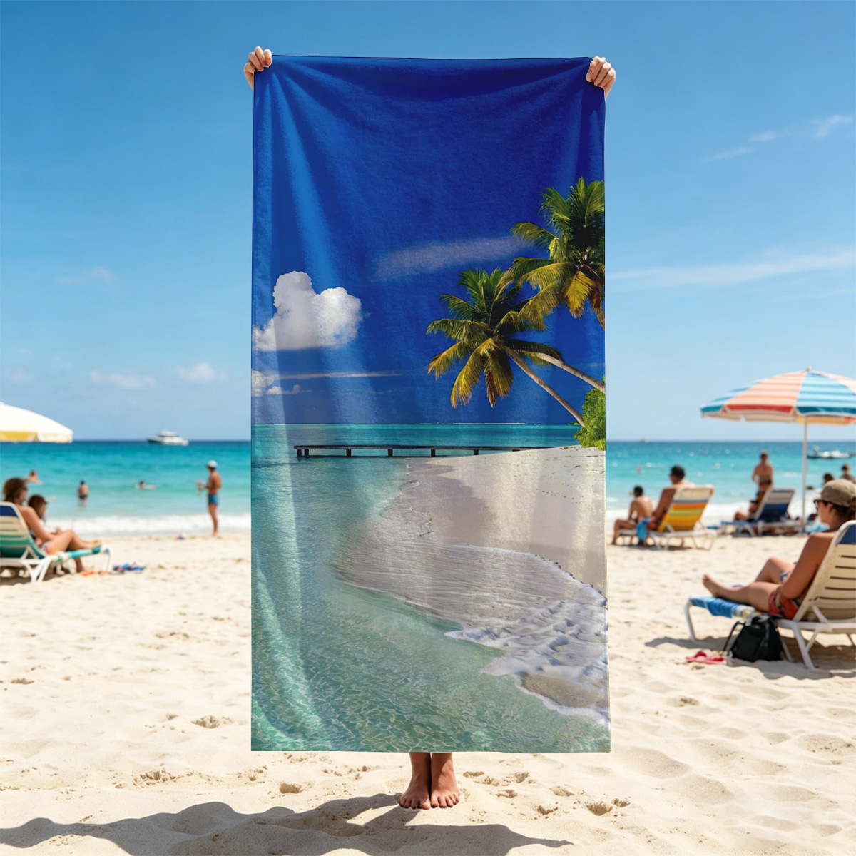 Tropical Beach with Palm Trees and Crystal Clear Water - Beach towels