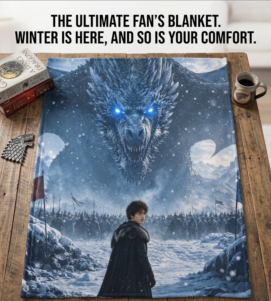 Custom Face Blanket Game of Thrones Dragon and Jon Snow Flannel Blanket Cozy Winter Bedroom Decor Gift for Fans