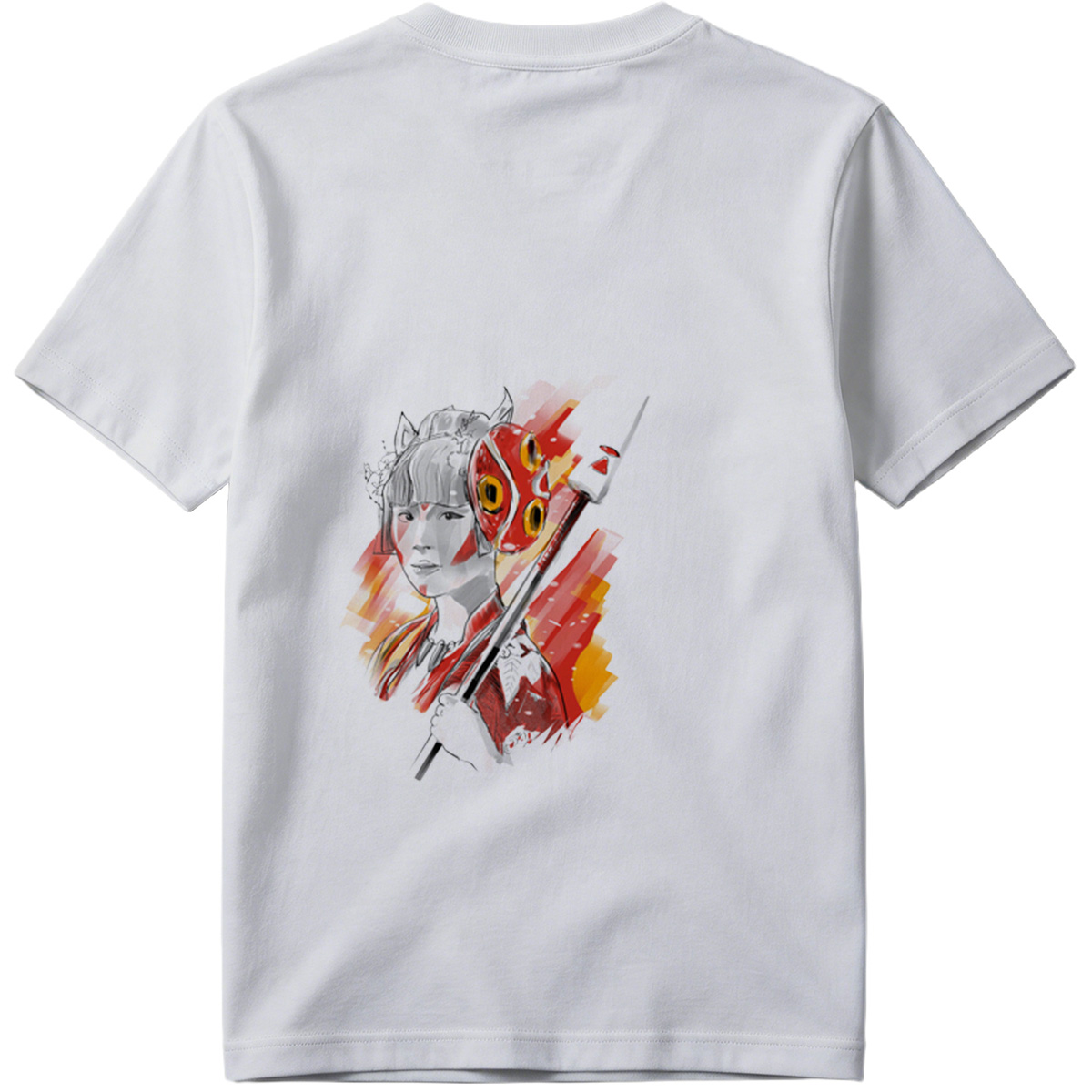 Samurai Girl with Red Mask and Spear - Tee