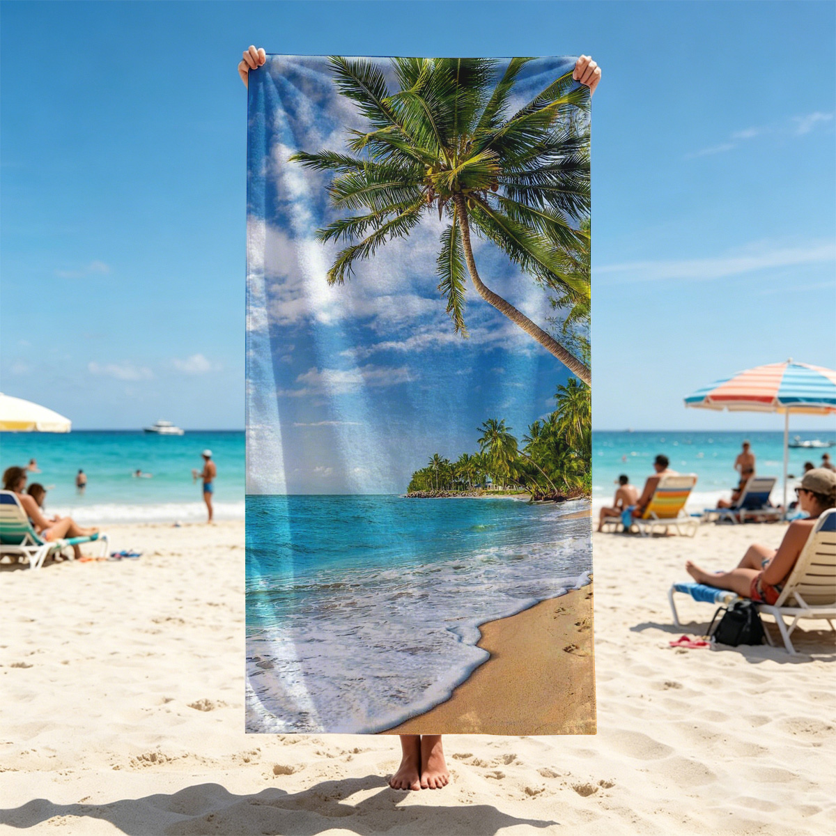 Tropical Beach with Palm Trees and Crystal Clear Water - Beach towels