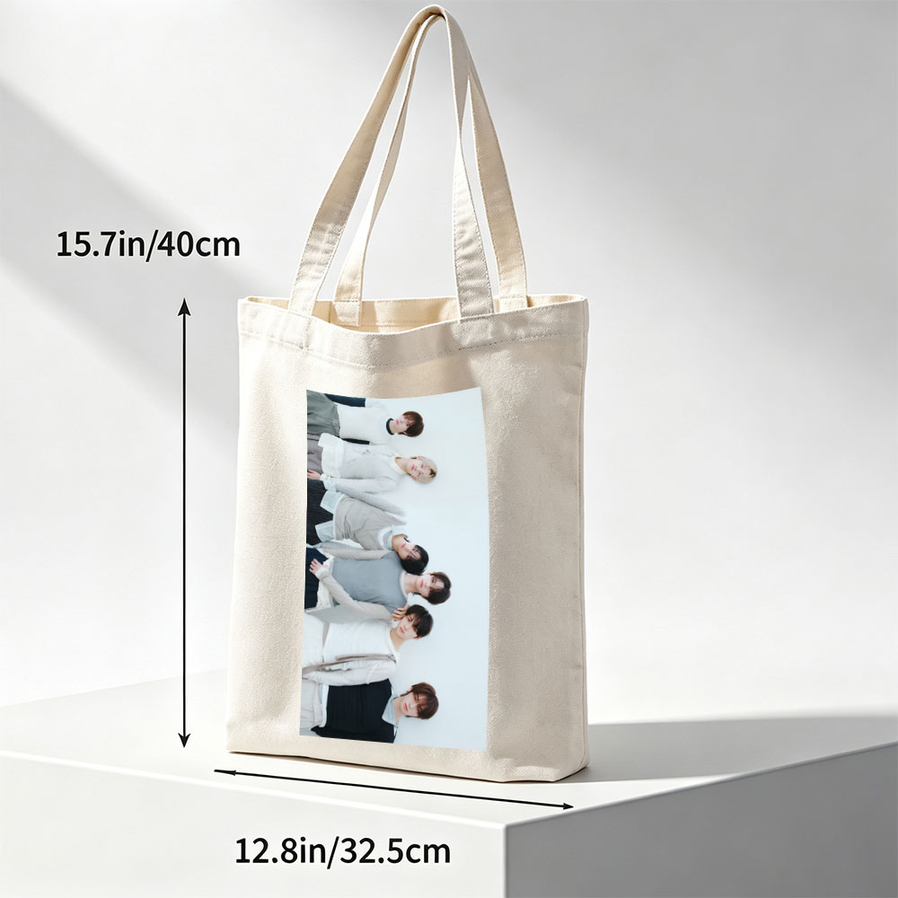 TOMORROW X TOGETHER Members Lying on White Background in Coordinated Outfits - Canvas tote bags