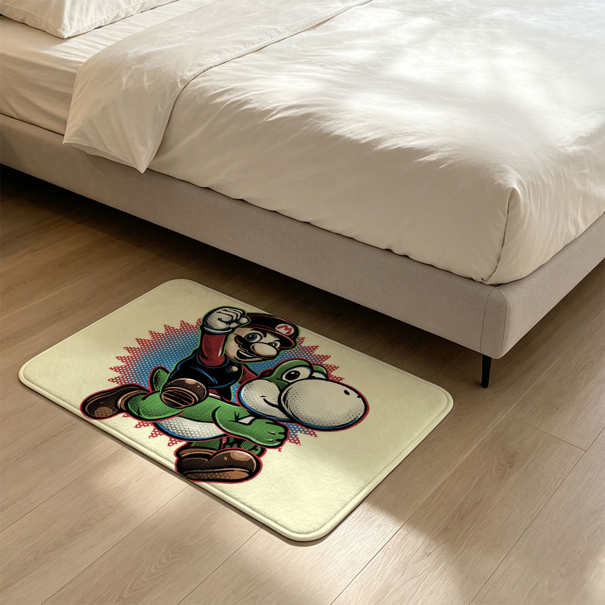 Mario and Yoshi in Action Pose - Flannel floor mat