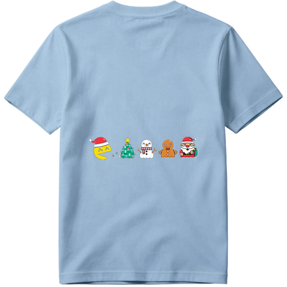 Pac-Man Christmas Characters: Pac-Man, Christmas Tree, Snowman, Gingerbread Man, Santa Claus - Tee