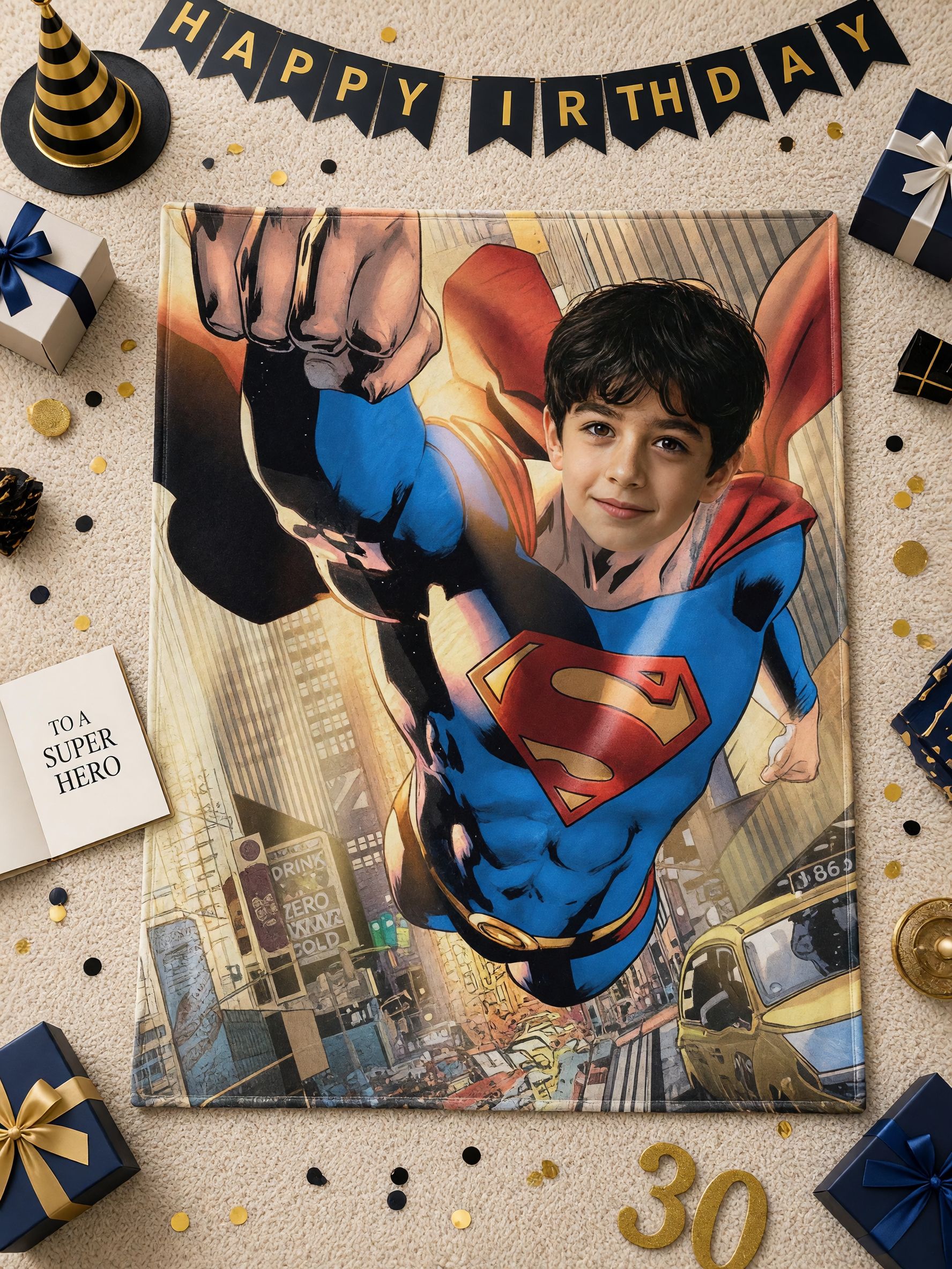 Custom Photo Blanket Personalized Superhero Face Flannel Throw Ultra Soft Comic Bedding Ideal Cozy Gift