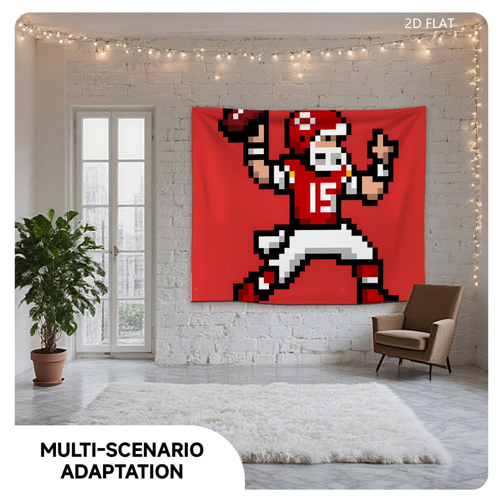 Pixel Football Player in Red Uniform, Number 15, Celebrating with Ball - Tapestry