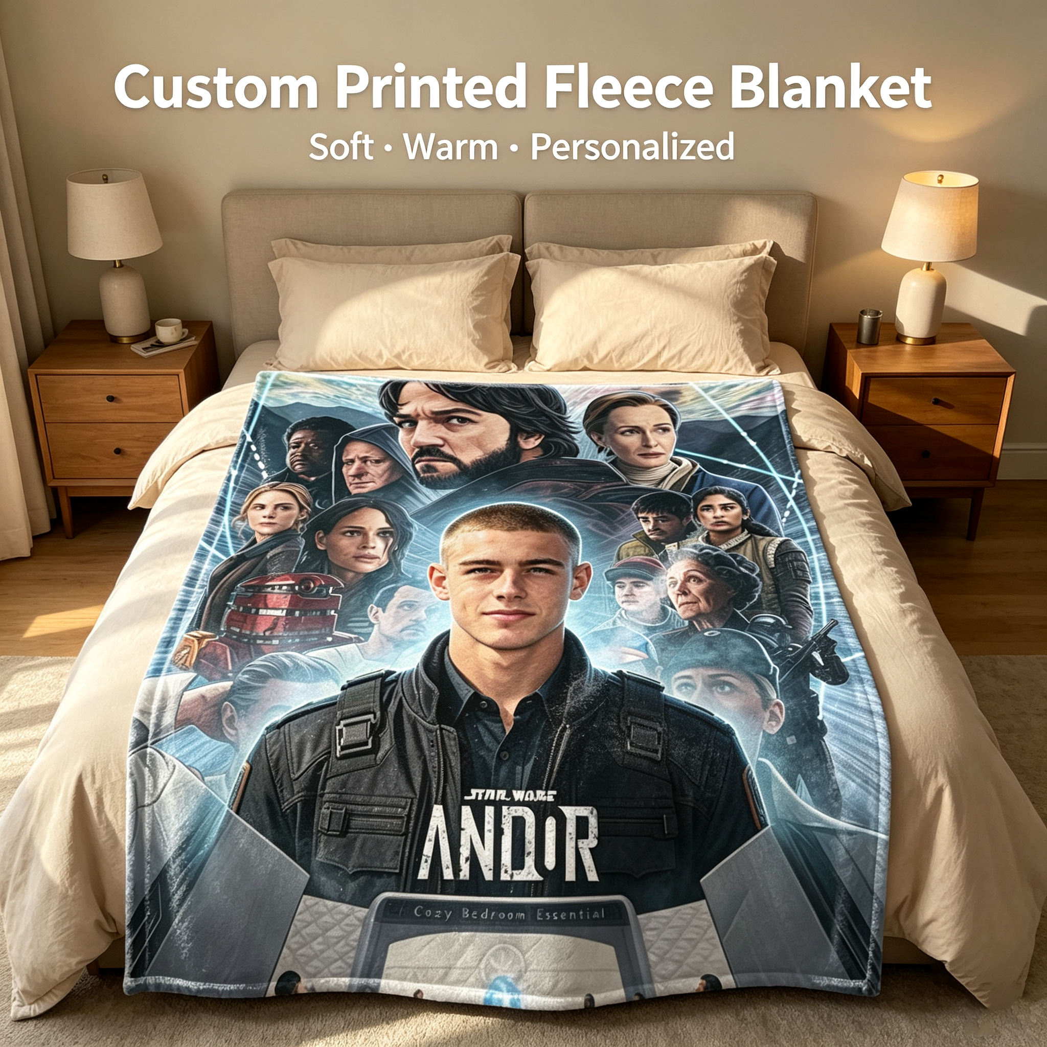 Custom Face Blanket Star Wars Andor Flannel Blanket for Fans and Collectors Perfect Gift or Giveaway Item