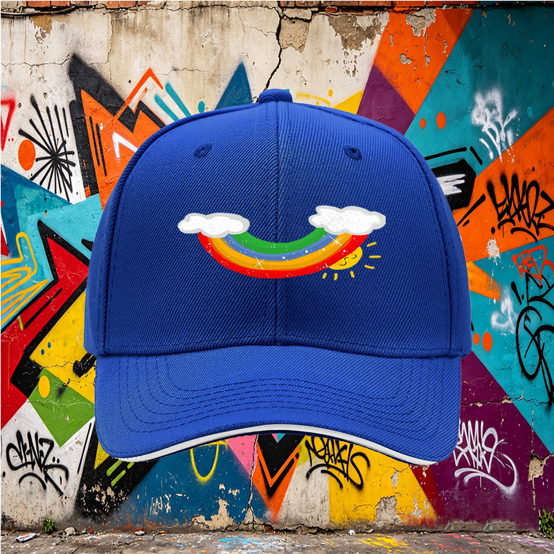 Unisex Classic Sandwich Hat with Rainbow and Sun Print | Perfect for Outdoor Activities, Beach, Camping, Daily Wear | Ideal for Adults and Teens Seeking Fun, Colorful Headwear