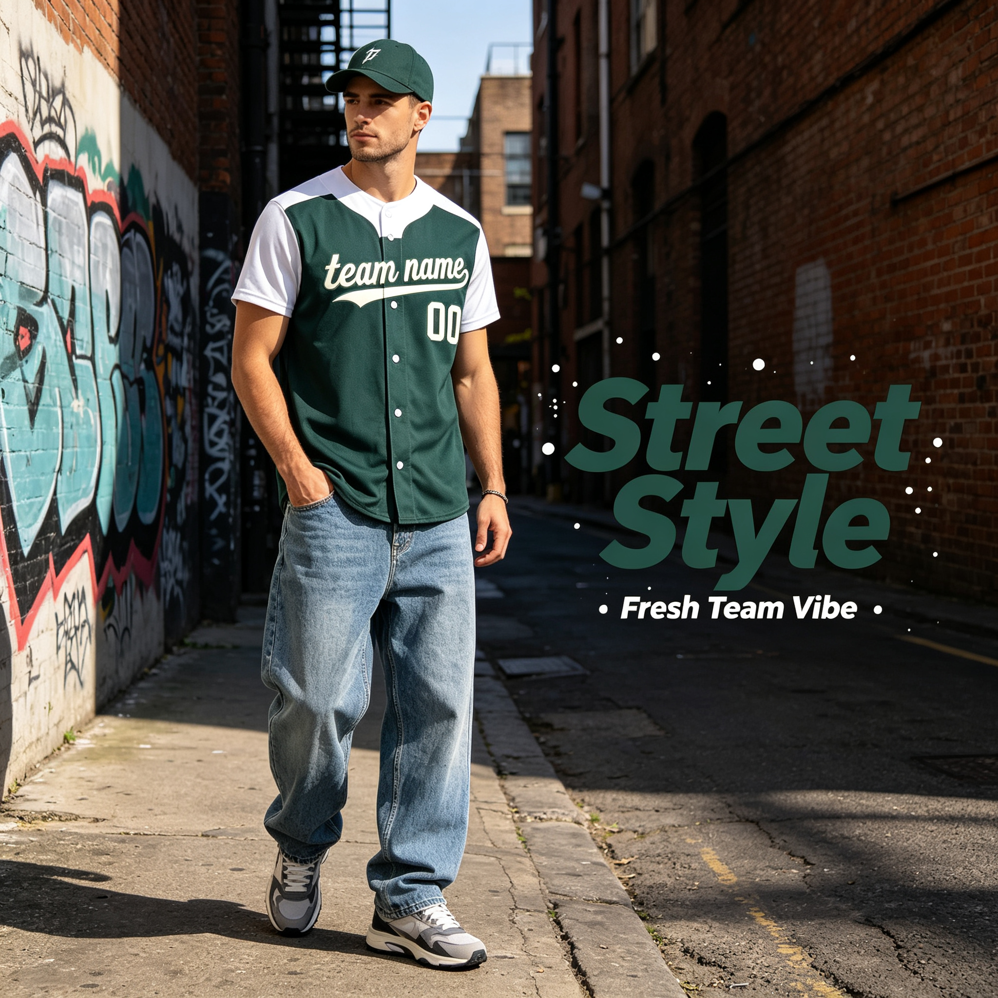 Custom Printed Colorado Mountain Peak Style Baseball Jersey Dark Green White Button Down Shirt for Men and Women