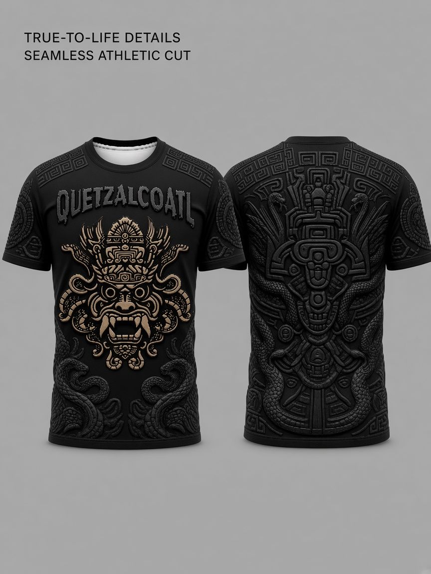 Quetzalcoatl Aztec God 3D Optical Illusion Graphic Tee Breathable Athletic Mesh T-Shirt for Casual and Sports Wear