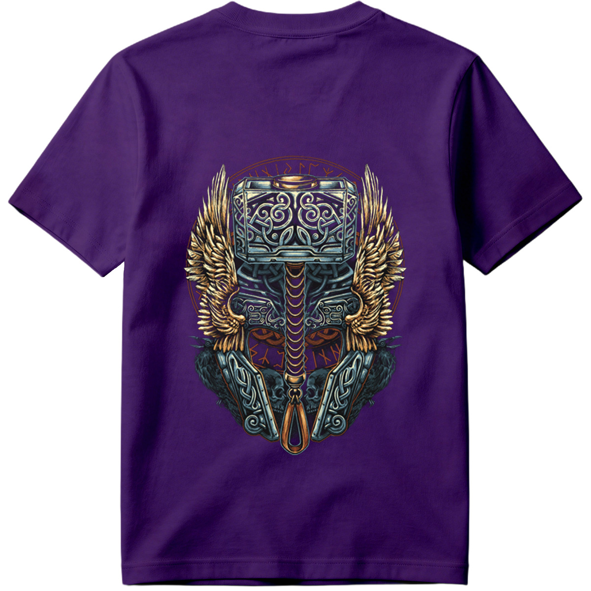 Thor's Hammer Mjolnir with Norse Symbols and Wings - Tee