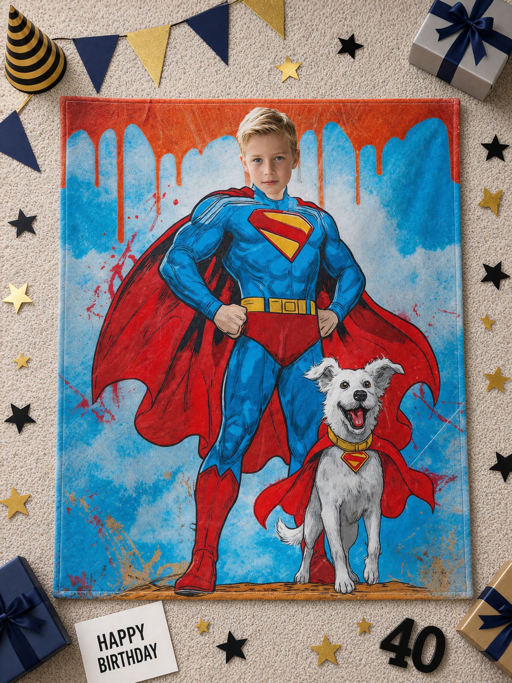 Custom Face Superhero Flannel Fleece Blanket Personalized Hero and Dog Photo Throw Ultra Soft Anti-Pilling Cozy Bedding