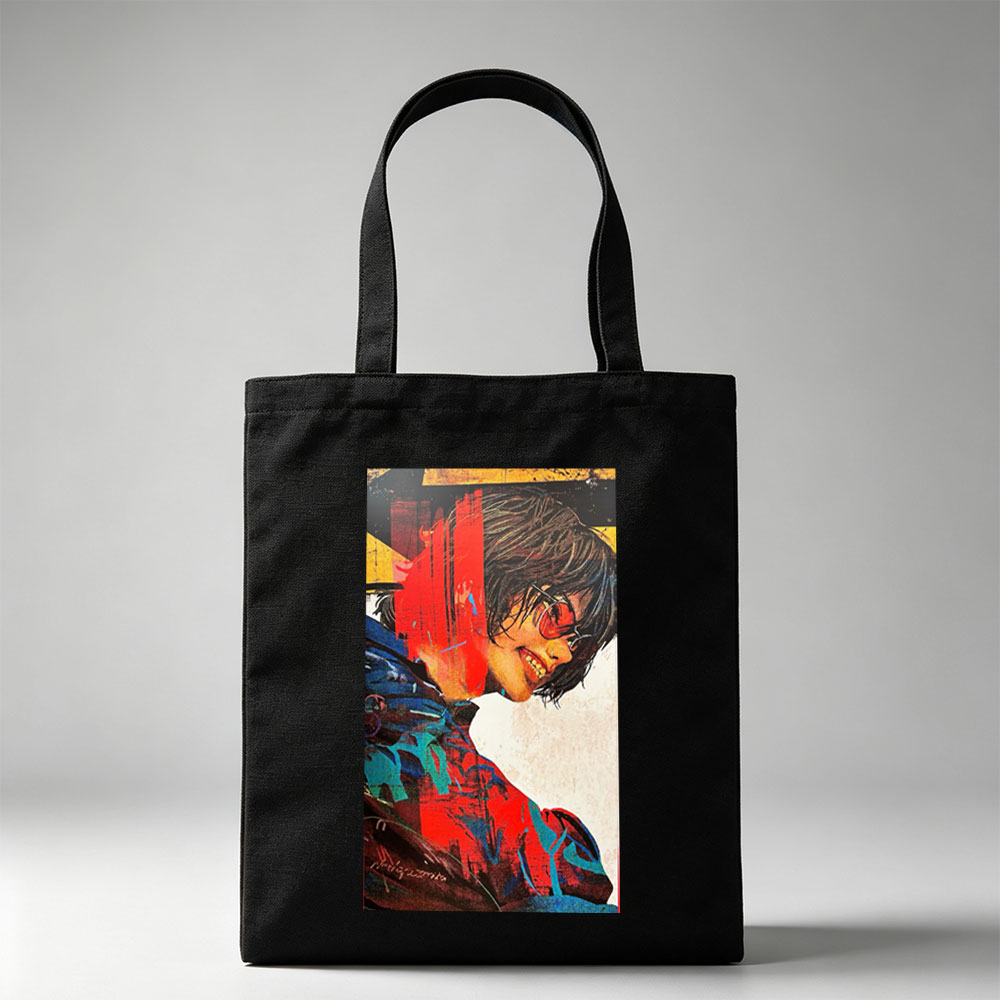 Billie Eilish in a Vibrant Artistic Portrait with Bold Colors and Abstract Elements - Canvas tote bags
