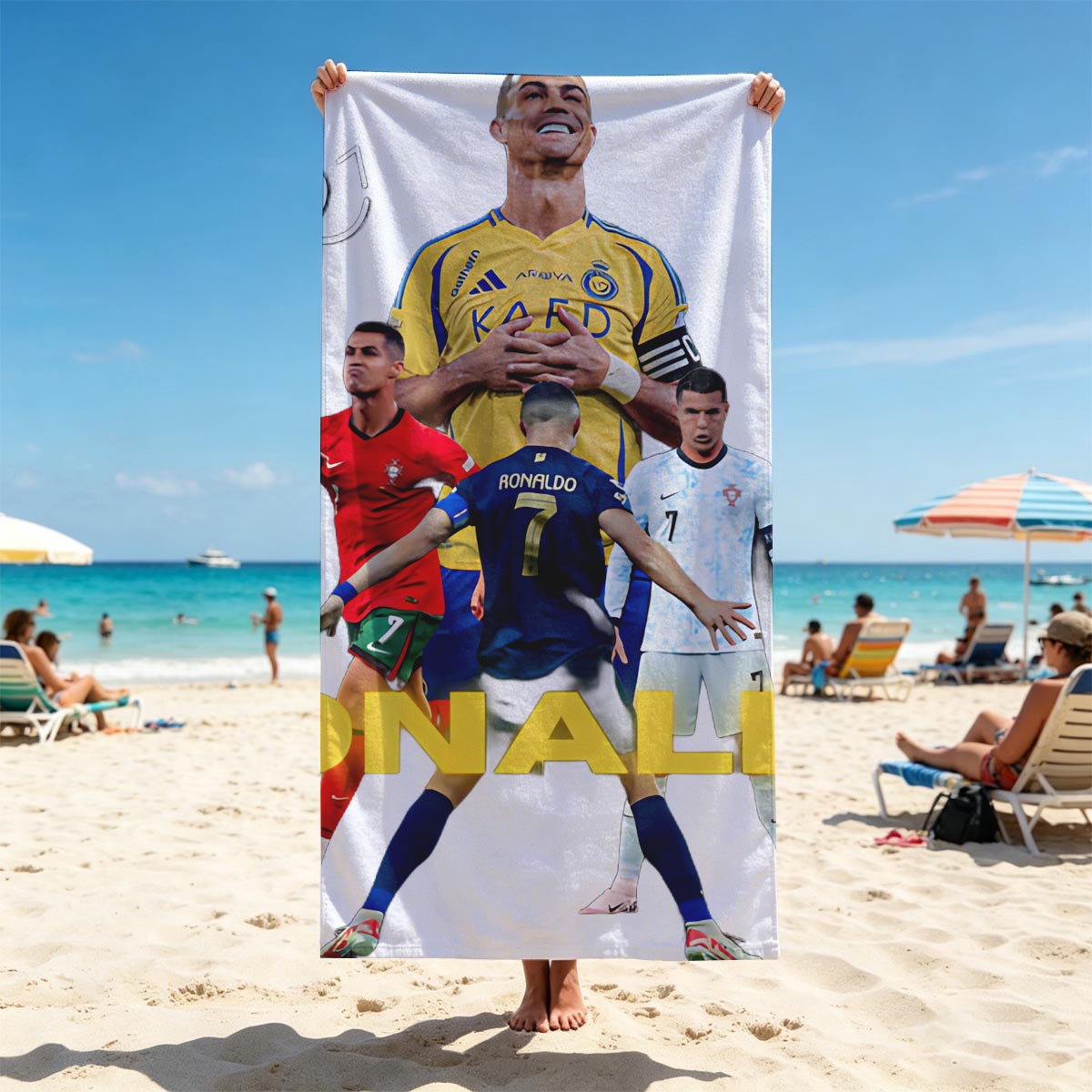 Cristiano Ronaldo in Various Kits: CR7, Portugal, Manchester United, Al Nassr, and Saudi Arabia National Team - Beach towels