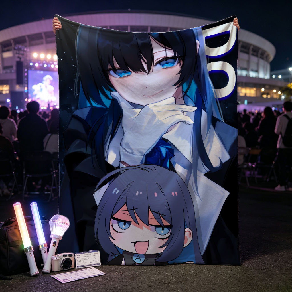 ADO - Anime Character Portrait with Chibi Version in Cosmic Background - Blankets