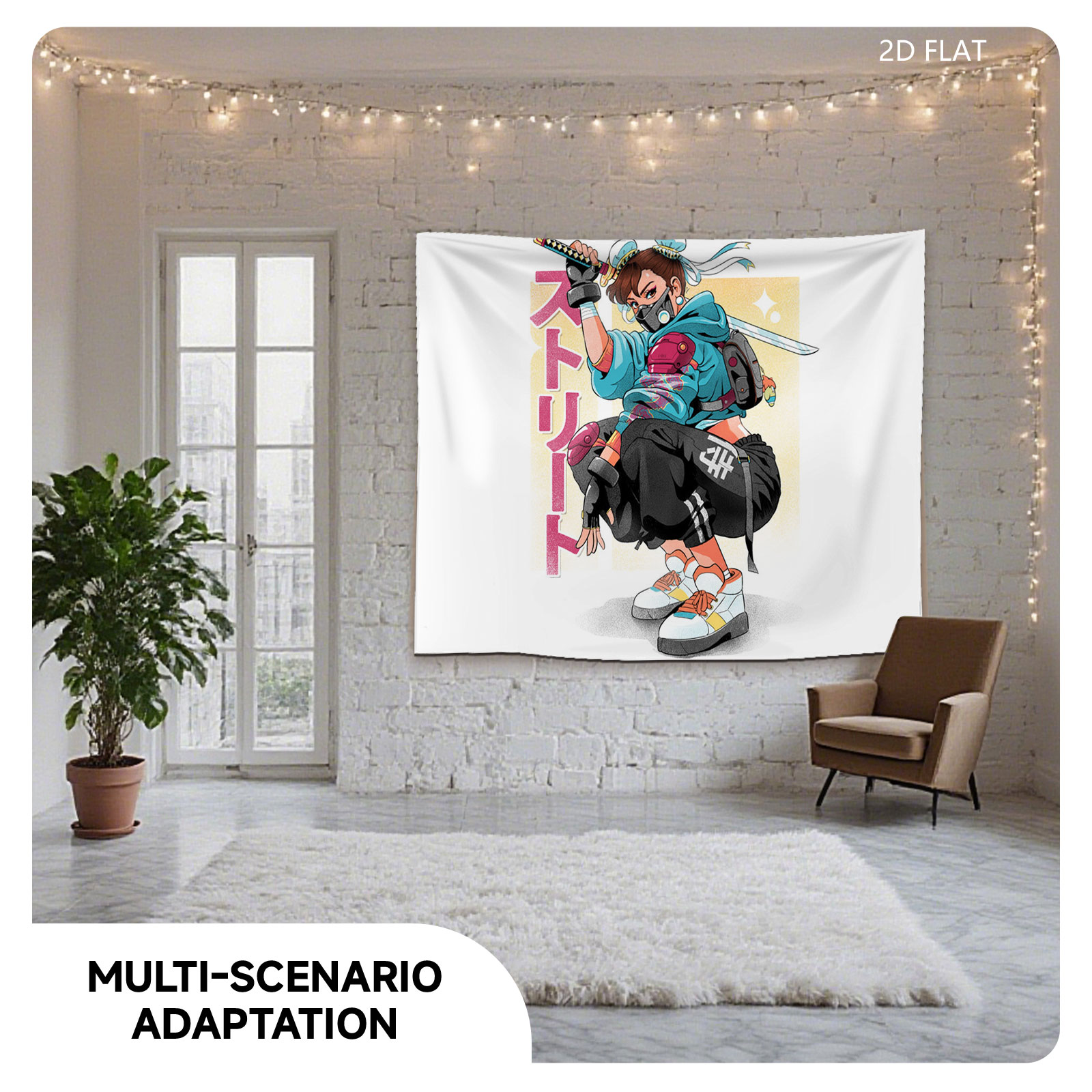 Street Fighter Character with Sword and Mask - Tapestry