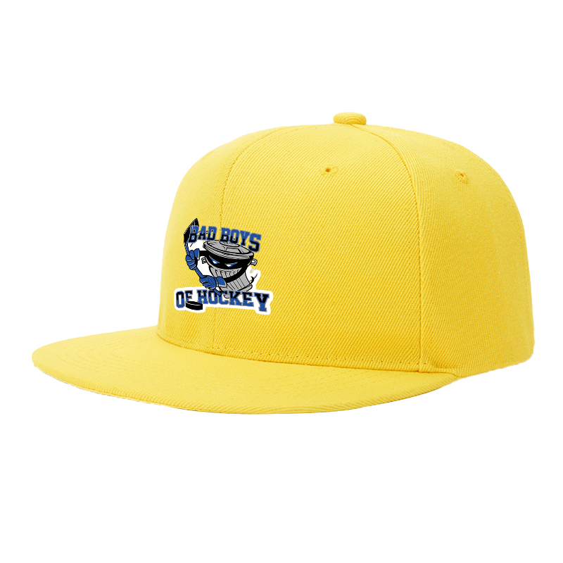 Flat Brim Baseball Cap Bad Boys of Hockey Trash Can Mascot Design Streetwear Underground Skate Style for Hockey Rink Skate Park Urban Athletes and Streetwear Enthusiasts