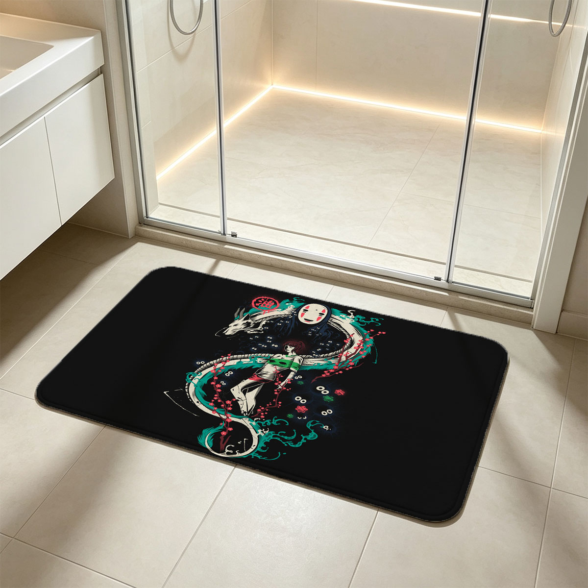 No-Face and Chihiro with Dragon from Spirited Away - Flannel floor mat