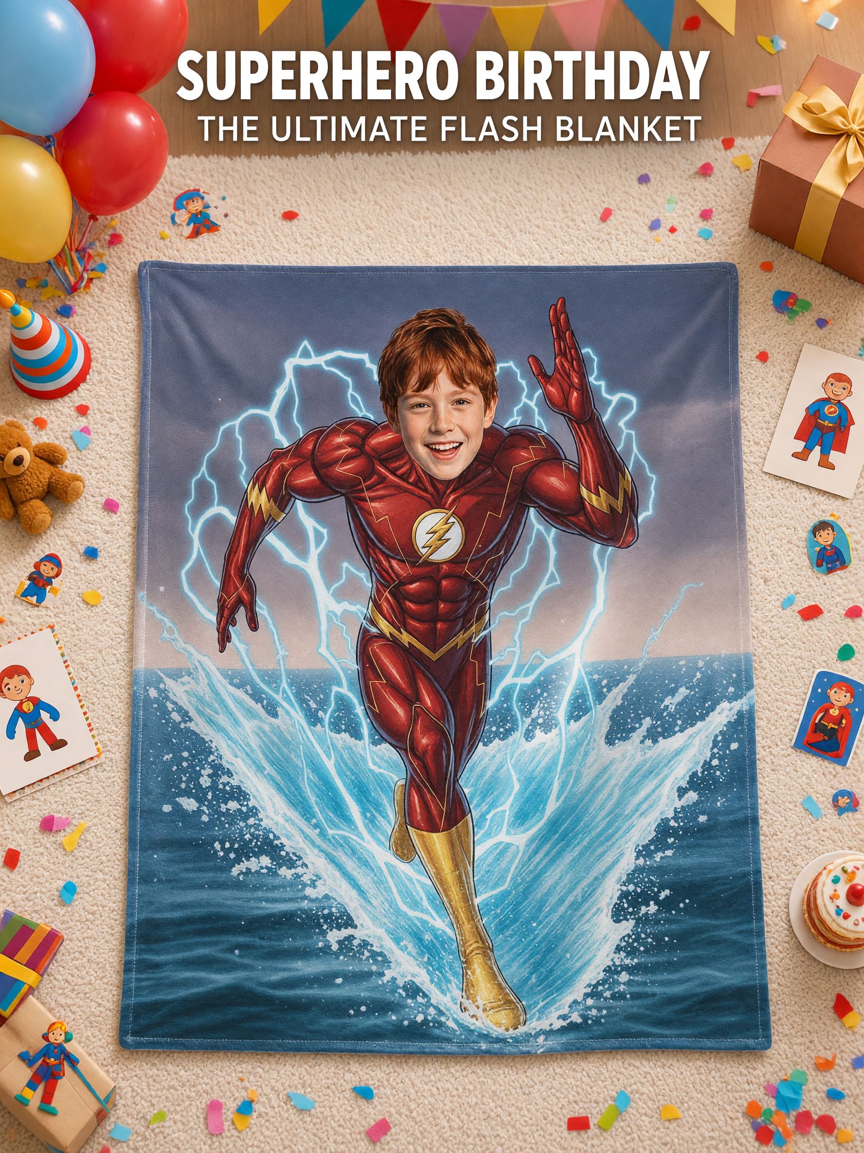 Custom Photo Superhero Flannel Fleece Blanket, Personalized Headshot Throw Blanket for Kids and Adults, Cozy Gift