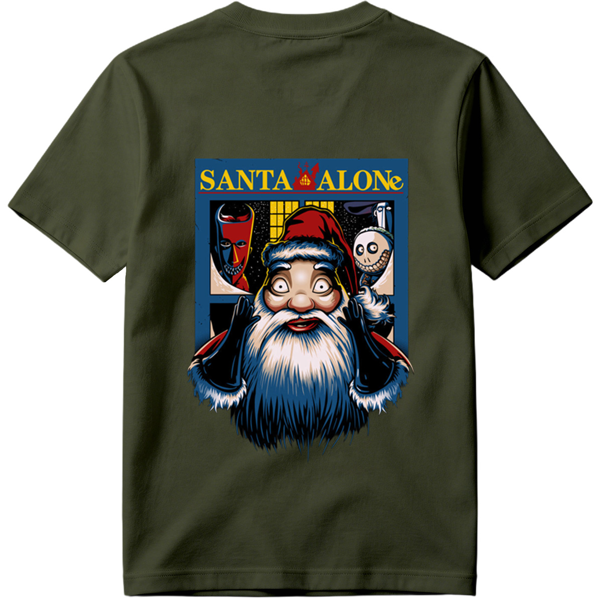 Santa Alone: Santa Claus, Jack Skellington, and Red Mask - Tee