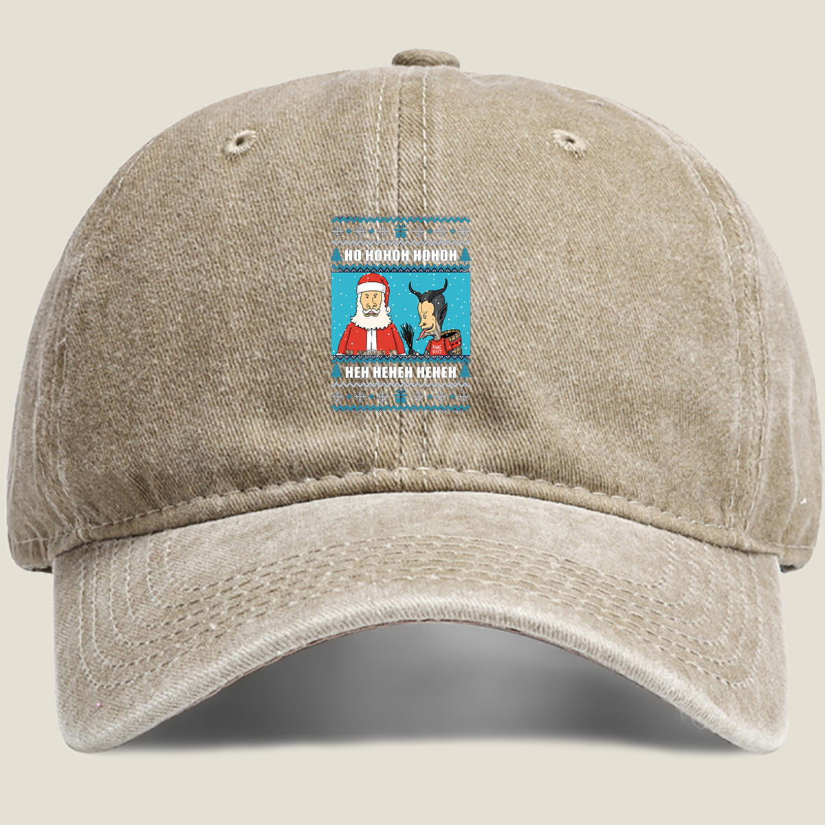 Santa and the Xmas Beast: Ho Ho Ho, Heh Heh Heh - Washed Denim - Baseball Cap