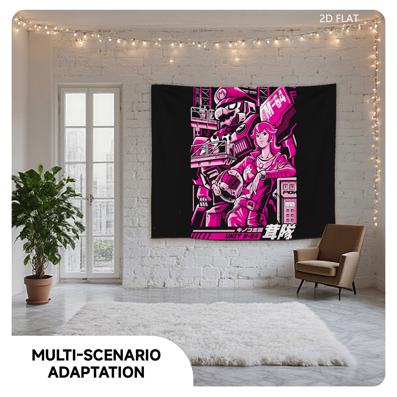 Mario and Princess Peach in Cyberpunk Mecha Gear, Unit M-64 - Tapestry