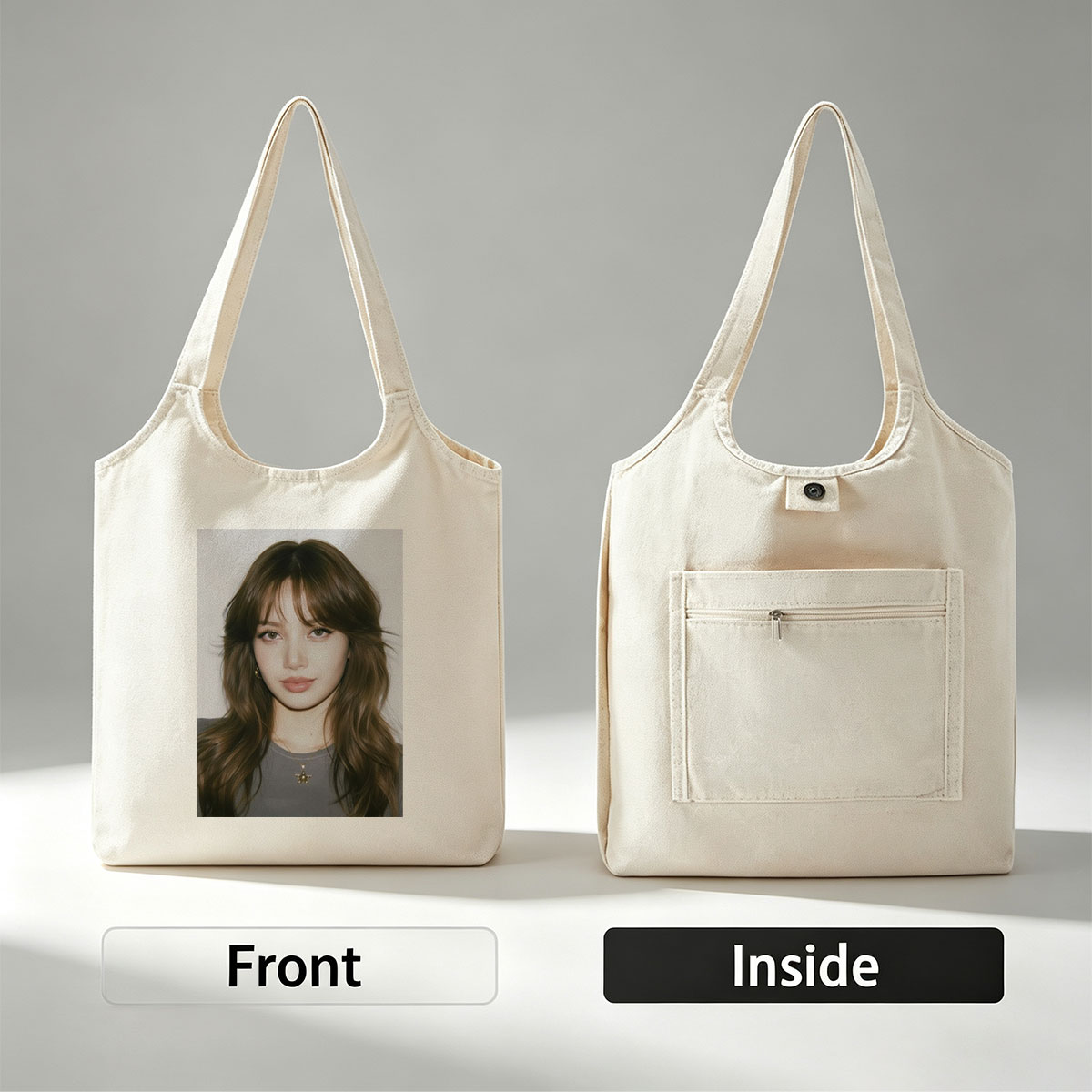 Lisa Blackpink Close-Up Portrait with Long Wavy Hair and Star Necklace - Canvas shoulder bags/