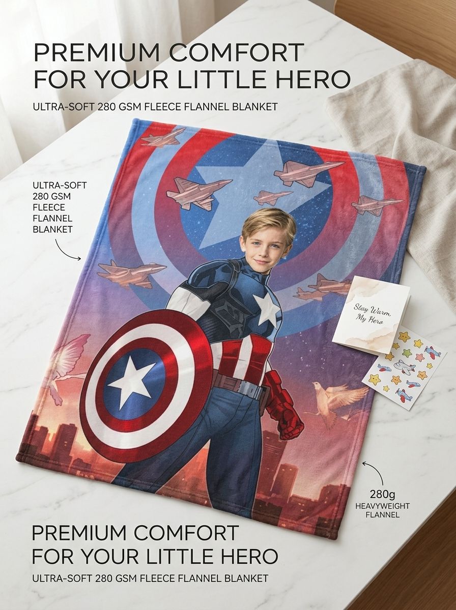 Personalized Superhero Photo Blanket Custom Face Flannel Fleece Throw Skin Friendly Warm Bed Sofa Quilt Gift